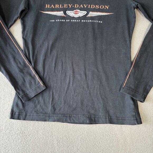 VTG 2003 Harley Davidson Black Long Sleeve T-shirt V-neck Top Womens S Biker USA - Picture 3 of 11